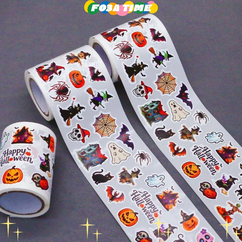 1 rollo de pegatinas de sellado redondas de Halloween, calcomanías de dibujos animados de terror para ordenador portátil, pegatina decorativa DIY, juguetes de regalo de recompensa de PVC