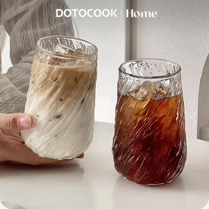 400ML Glass Coffee Mug 400ml Striped Transparent Ice Cup for Tea Juice Milk Mocha Drinkware Kitchen Supplies DROPSHIPPING