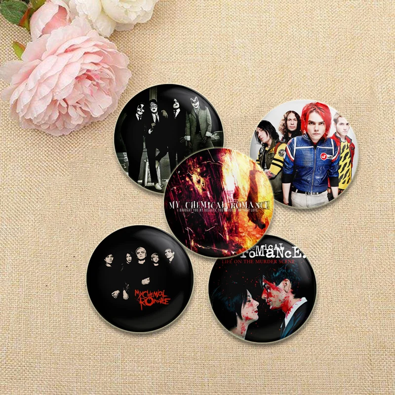 My Chemical Romance Round Brooches Famous Punk Band Lapel Pins Music Badges Fan Collection Accessories Jewelry Handmade Gifts