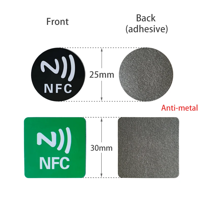 Mieszane kolorowe etykiety NFC Ntag 213 okrągłe i kwadratowe anty-naklejki metalowe mogą być stosowane na powierzchniach metalowych