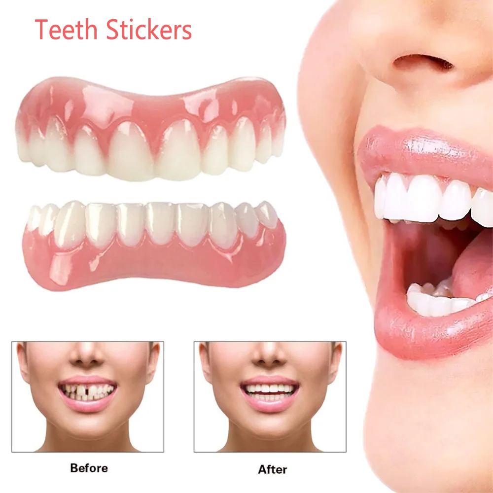 

9 Styles Extra Thin Snap-On Fake Bright White Tooth Veneers Silicone Soft Safe Smile Adhesive Denture Hide Shade Braces