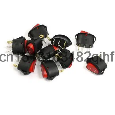 10 Pcs Red Indicator Light 3 Pin SPST ON OFF Snap-in Rocker Boat Switch