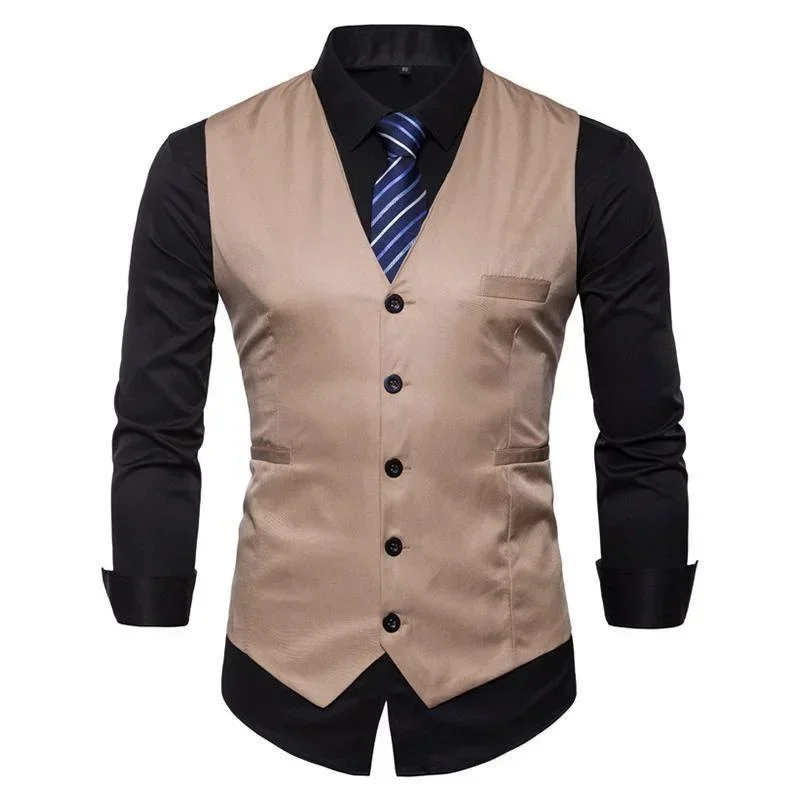 

Men's Classic Solid Color Business Casual Dress Vest Formal Suit Waistcoat Male Gilet Homme Tuxedo Social Vest