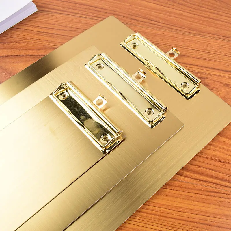 Nordic golden stainless steel folder board A4 metal writing board clip A5 bill pad restaurant menu file folder storage clipboard