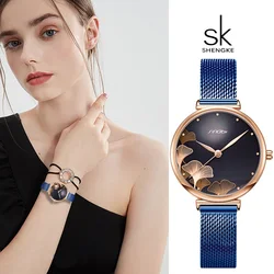 Sinobi Fashion Design Ladies Eelegant Watches Top Brand Womens Quartz Wristwatches Blue Stainless Steel Strap Female Gifts Clock