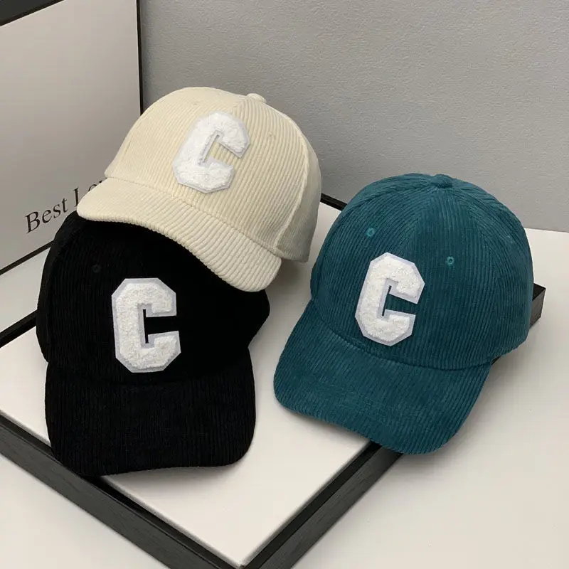 Corduroy Baseball Cap Ladirs Fashion C Letter Snapback Hat Adjustable Casual Hip Hop Cap For Men Outdoor fishing jogging