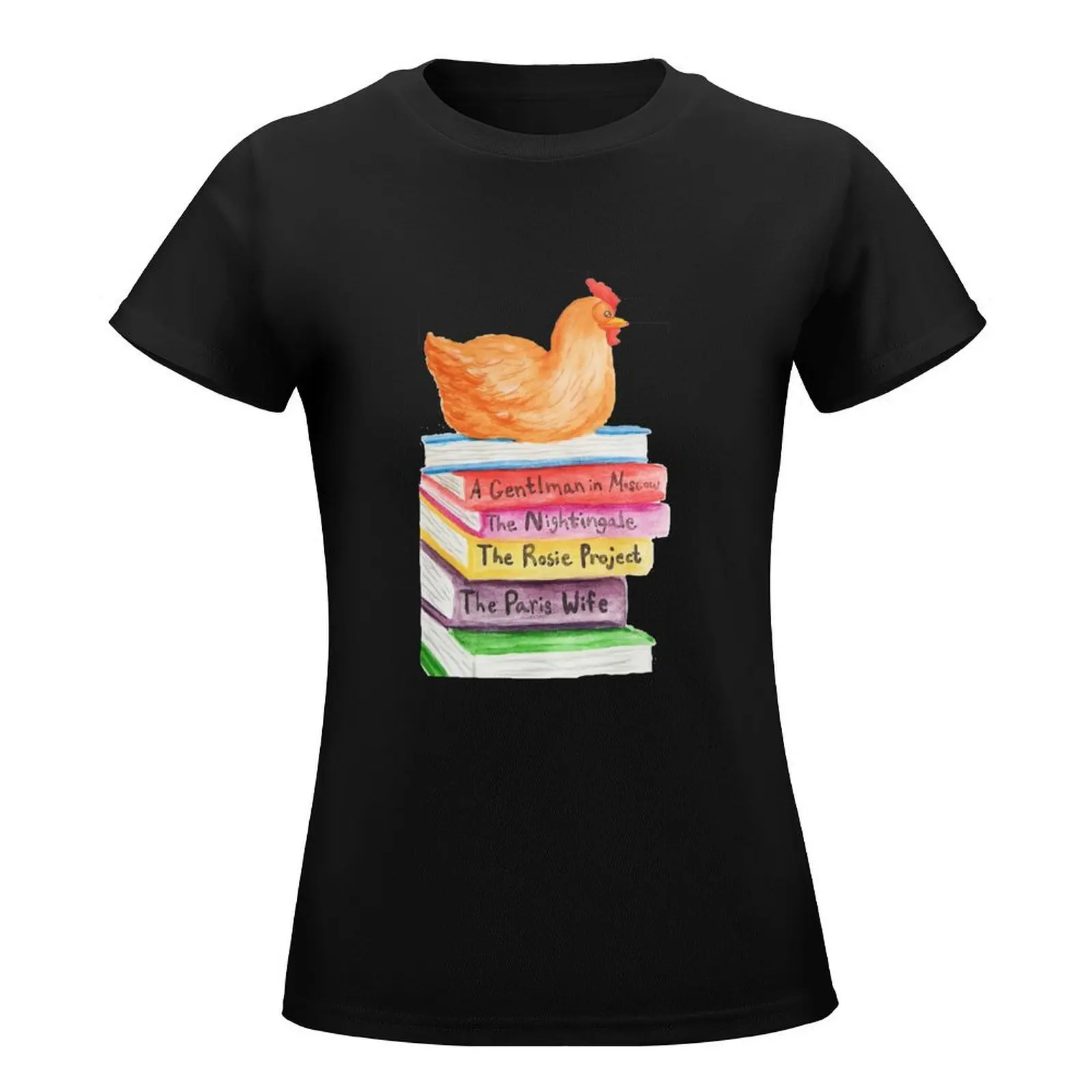 Farmhouse Red Hen Chicken Sitting on a Stack of Books T-Shirt funny cute tops aesthetic clothes Summer Women's clothing