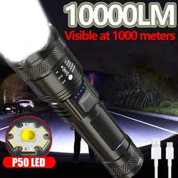 KDULIT Powerful P50 LED Flashlight Ultra Bright Zoomable Tactical Torch Built-in Battery USB Rechargeable Camping Emergency Lamp