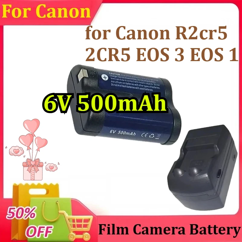 

New Battery 6V 500mAh for Canon R2cr5 2CR5 EOS 3 EOS 1 Rechargeable Lithium Film Camera Black/White Batteries + Charger