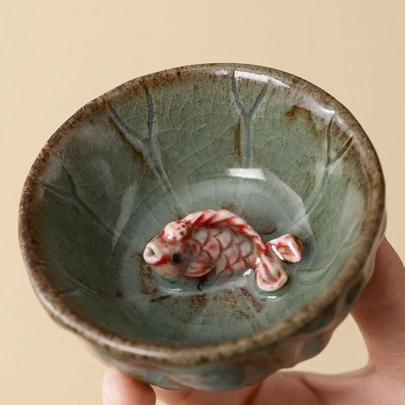 Every year, there are fish shino firewood burning master cup tea set teacup single cup coarse pottery bowl cup birthday gift
