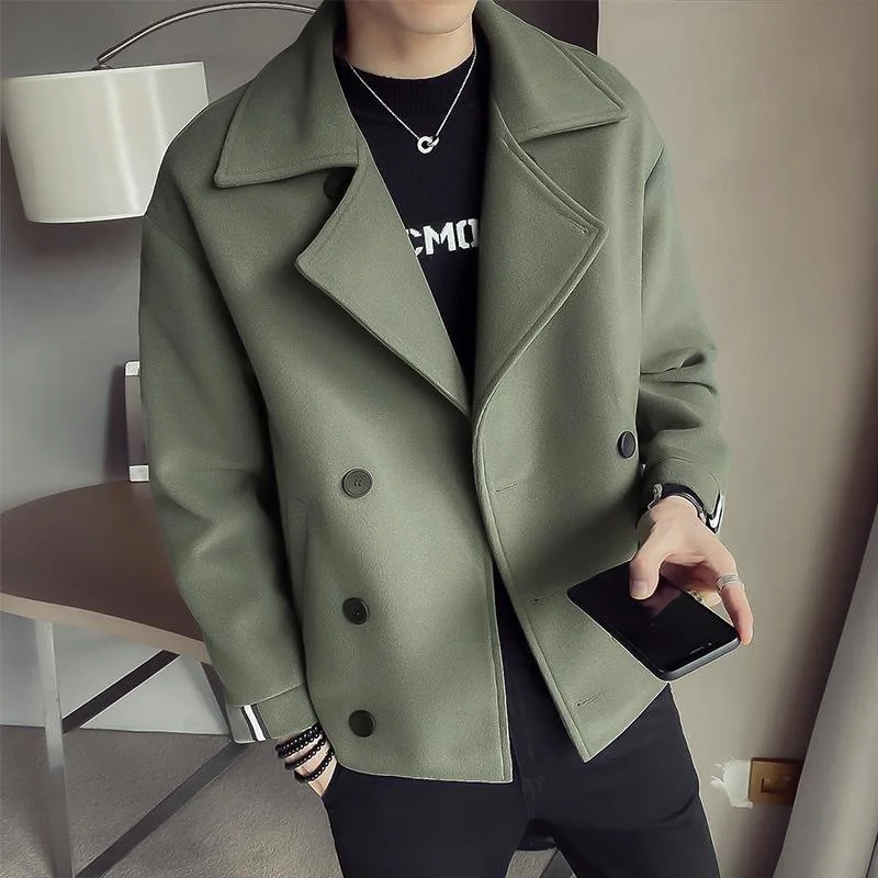 

Мужская шерстяная куртка в художественном стиле: модный дизайн для весны и осени, ветровка, трендовое пальто, повседневная верхняя одежда