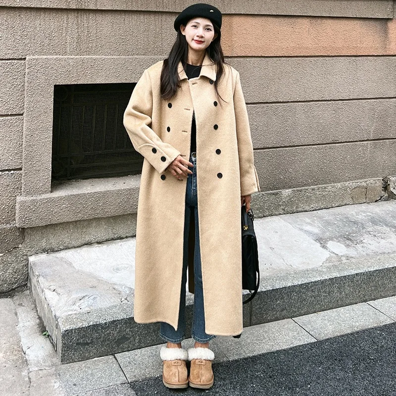 Double-sided Cashmere Coat Women's Long Style Latest 2023 Fashionable Loose Double breasted Over Knee Pure Wool Women's Wool Coa