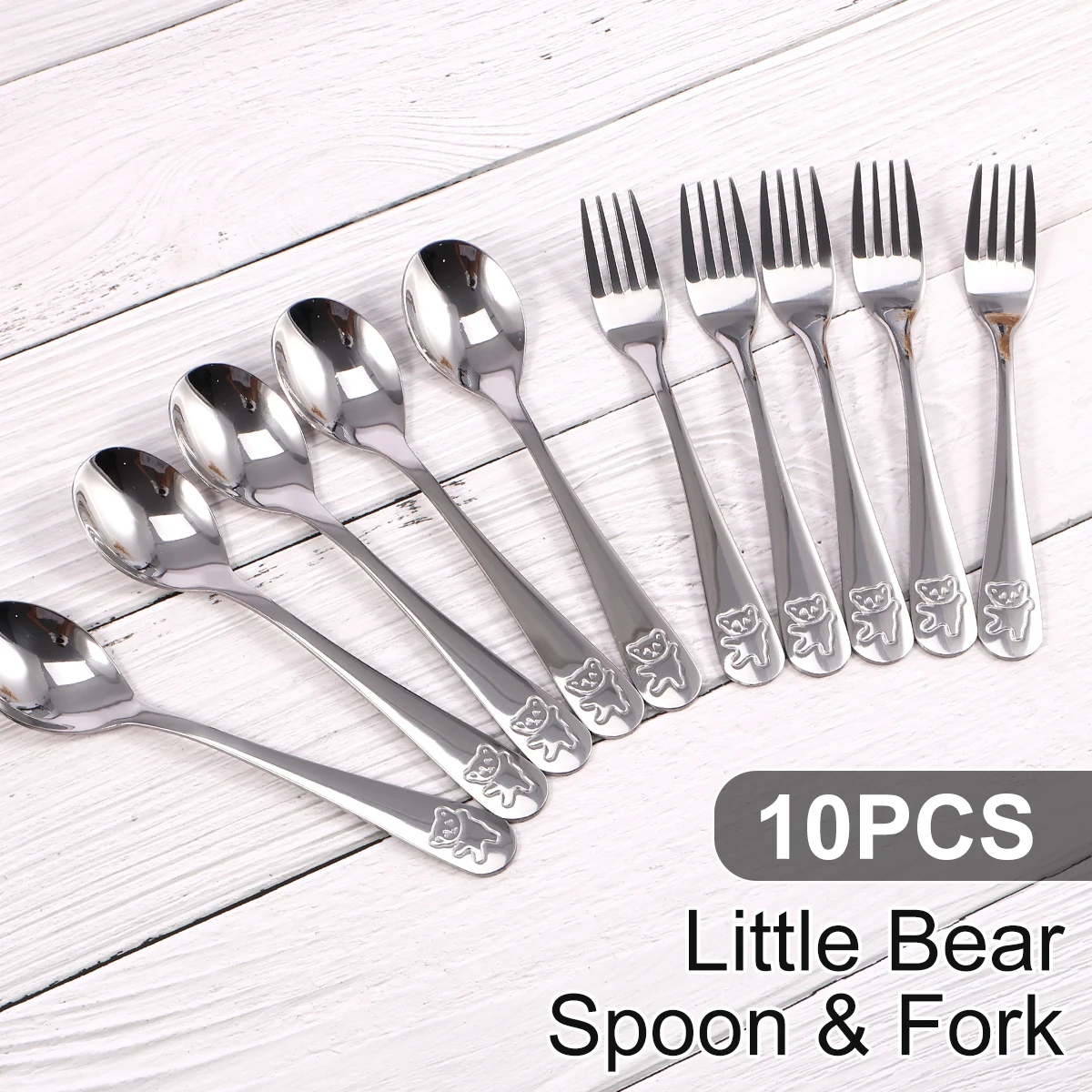 Children's Tableware Cartoon Bear Spoon Fork Tableware 10-Piece Set 410 Stainless Steel Utensils Cartoon Toddler Tableware