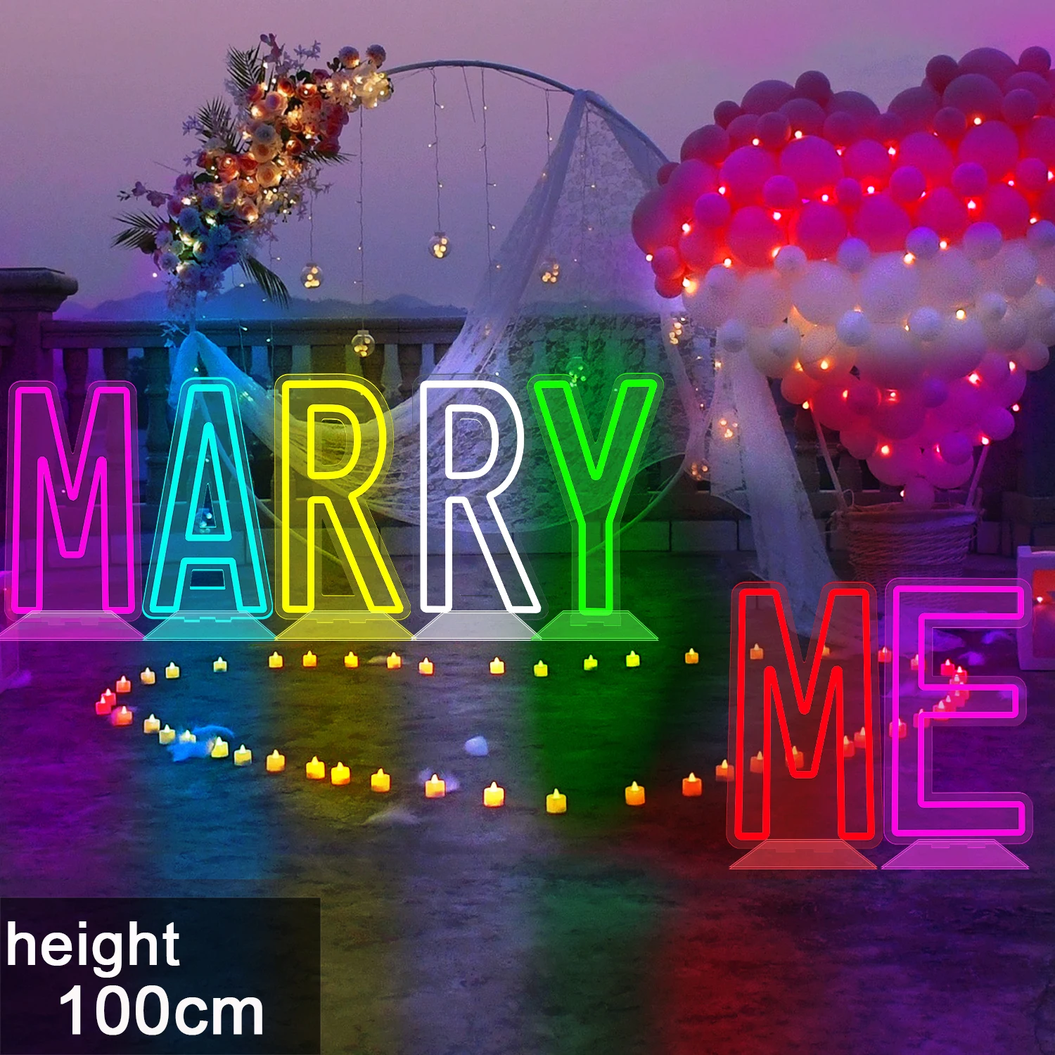 

100cm Color-changing Illuminated Light Sign Free Stand Up A-Z Alphabet Neon Letter Light with Clear Backer for Party Decoration