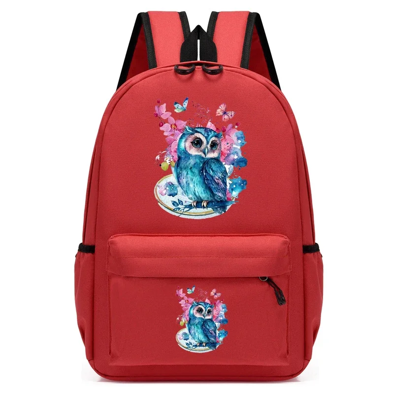 Mochila escolar de dibujos animados para niños, Bolsa Escolar de viaje, acuarela, búho, flor, niña, guardería