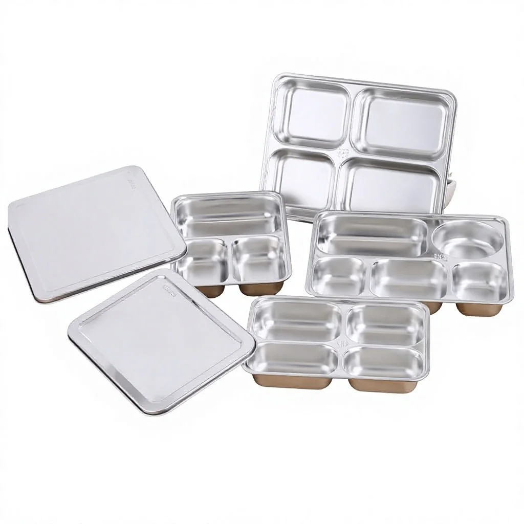 Children's 304 Stainless Steel Fast Food Plate Chinese Microwave Oven Safe Square Modern Design Solid Color Pattern