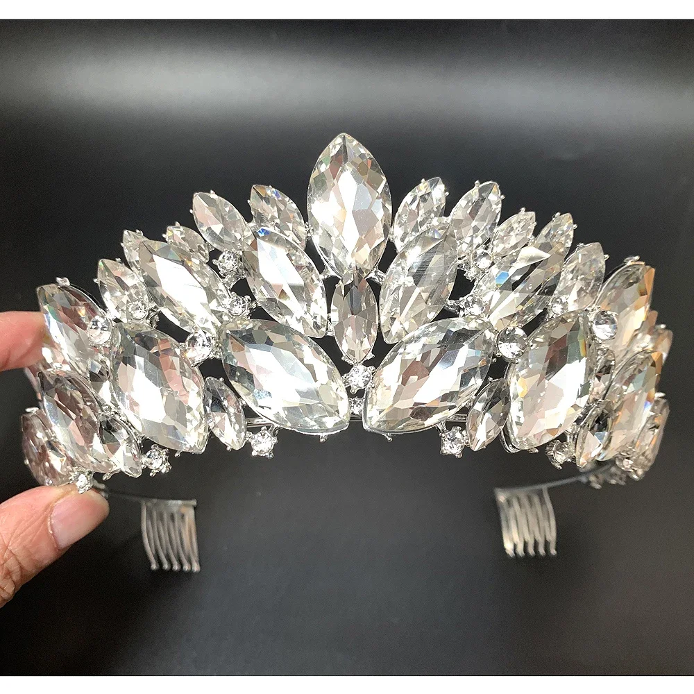 

New High-end Bride Crown Princess Headwear Birthday Peach Color Rhinestone Headband Wedding Hair Jewelry Bridal Tiaras Vintage