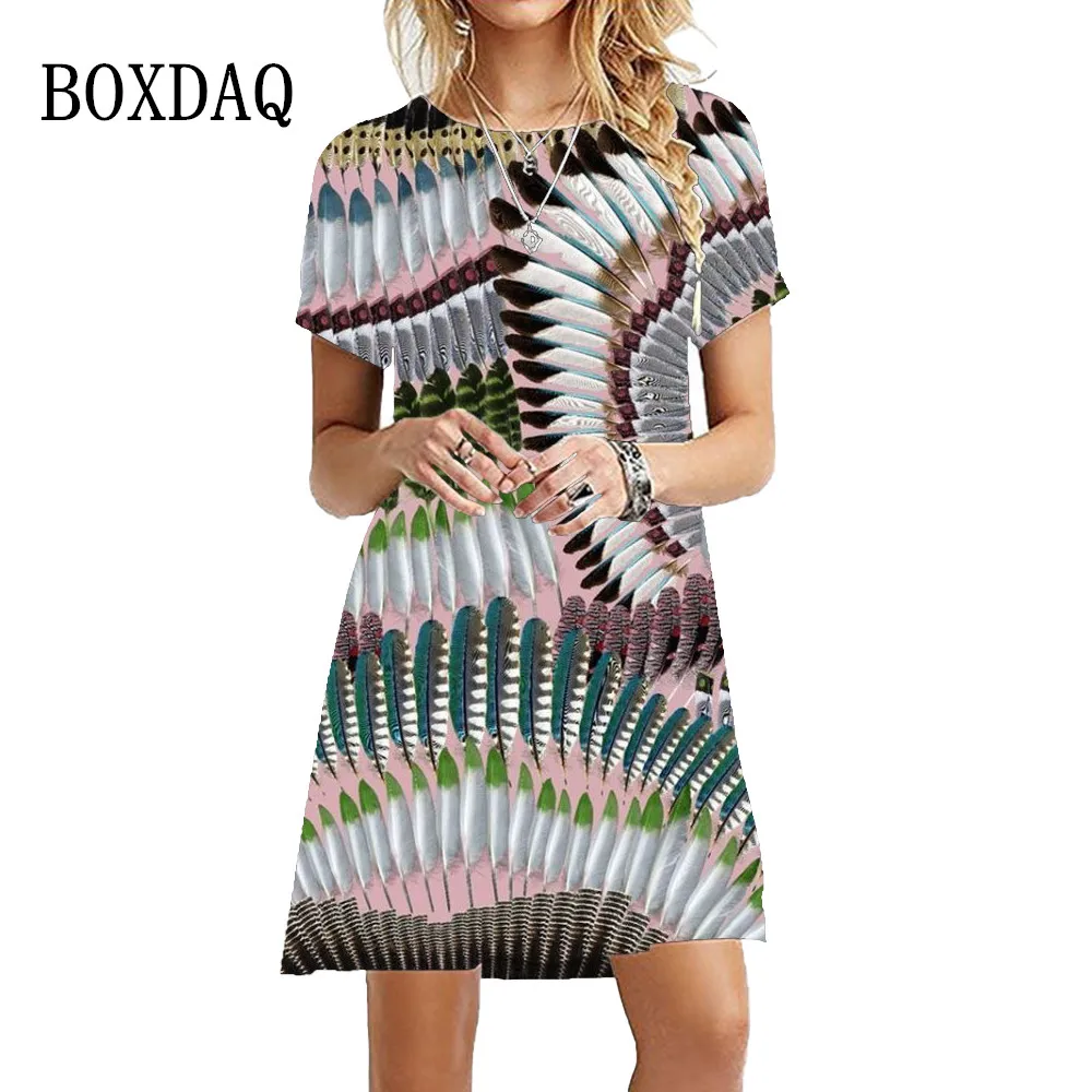 Elegant Women Abstract Print Dresses Summer 2023 Fashion Hip Hop Street A-Line Dress Casual Party Short Sleeve Oversized Clothes