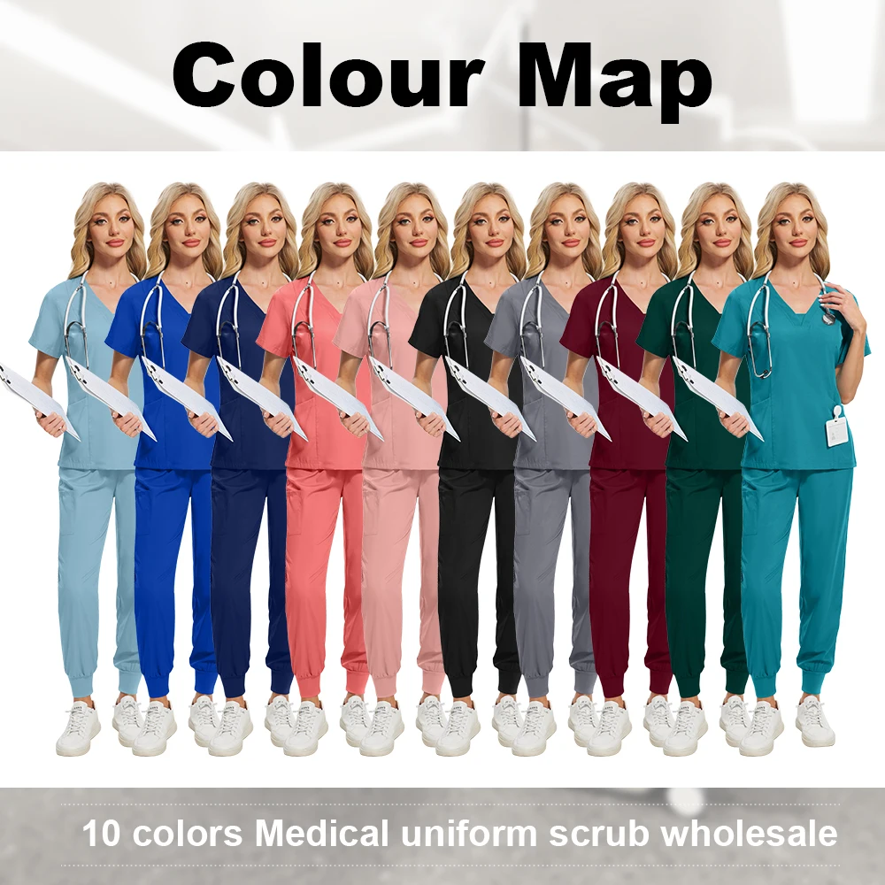 Niaahinn Scrub Sets Uniform Frauen Jogger Krankenpflege Artikel Arzt Krankenschwestern Dental Krankenhaus Uniformen Sets V-ausschnitt Schönheit SPA Uniform