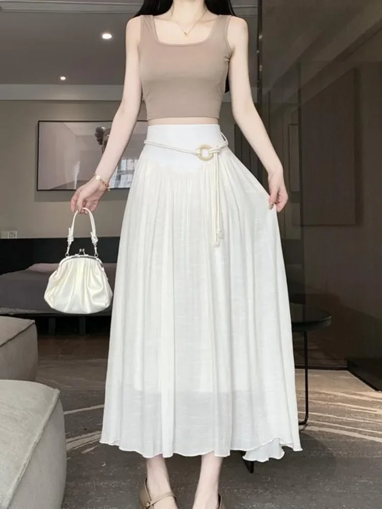 Spódnice plisowane damskie ze sznurkami Spódnica damska plisowana Lato 2025 Luksusowa Elegancka Stylowa Linia A V Vintage Odzież Wyprzedaż Y2k