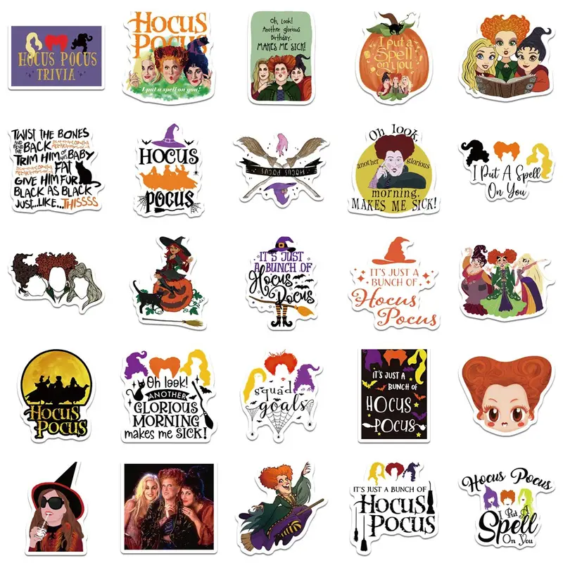 100Pcs Halloween Witch Hocus Pocus Stickers Horror Decal Skateboard Phone Luggage Laptop Car Waterproof Stickers Kids Toy - Image 6