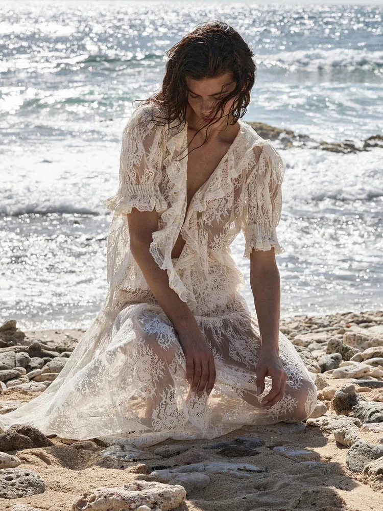 

Ele Romantic Heavyweight Water Soluble Lace Trim irt Top Full Skirt f Skirt Vaion Set Breathable ort Sve V Ne