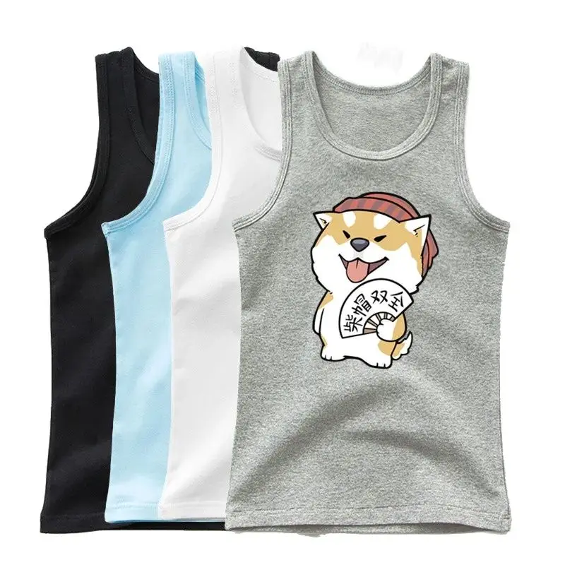 Funny Doge Shiba Inu Tank Top Boys Sleeveless t-shirts Kids Cartoon Husky Dog sports vest