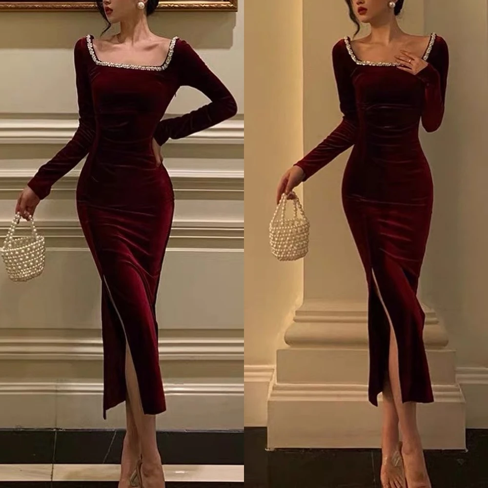 

Customized Exquisite Square Mermaid Anke Length Evening Gown Rhinestone S Formal Occasion вечернее платье женскоеплатье женское