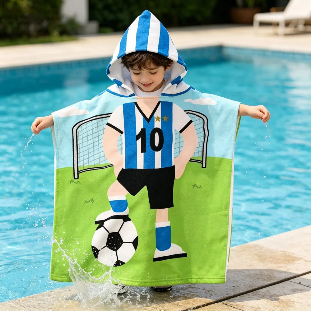 Kids Hooded Bathrobe Quick Dry Towel Soft Absorbent Microfiber Poncho Cartoon Bathrobe for Baby Swim Beach Pool Changing Towel