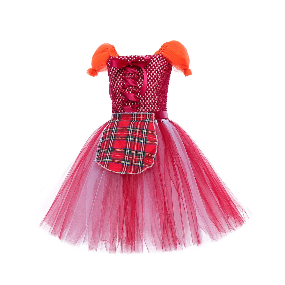 Girls Pink Spooky Witch Long Mesh Tutu Dress Halloween Masquerade Magic Sorceress Dress Up And Stage Fancy Performance Clothing