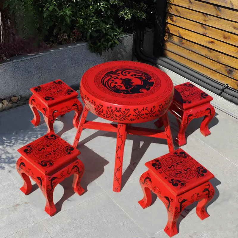 

Light luxury multi-functional economical set outdoor Chinese style round leisure table table stool combination