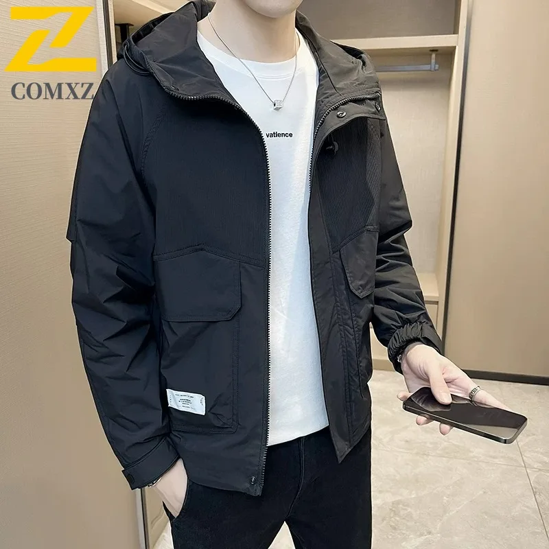 

COMXZ Men Padded Jacket Classic Lightweight Hooded Skiing Camping Bread Jacket Outdoor Windproof Minimalist Cotton Padded Jacket