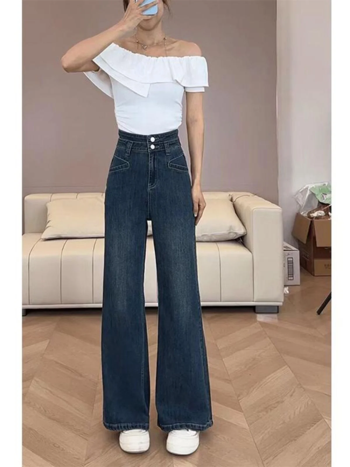 

High Waist Wide Leg Bell Bot Jeans Women's Vintage Sle Loose Fit Comfortable Denim Pants Autumn Season Small Stature