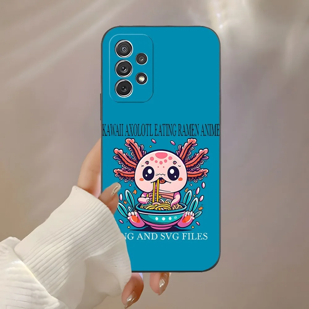 Axolotl and Ramen Phone Case for Samsung S23 Ultra S24 S22 S20 Fe S21 Plus Galaxy A54 A34 A24 A53 M54 Note 20 Back Cover