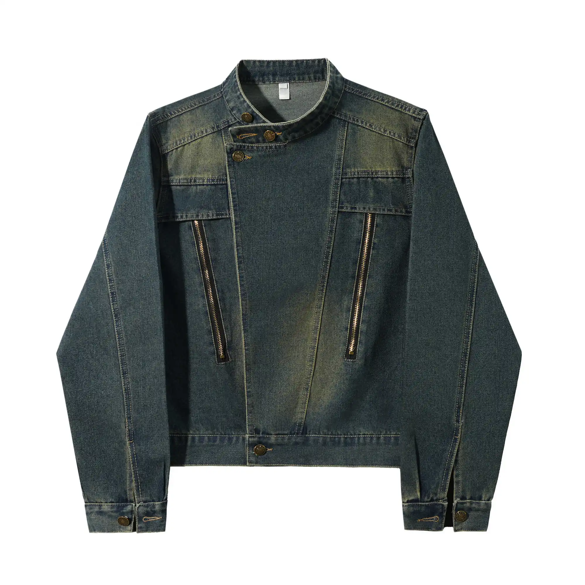 

Новая винтажная джинсовая куртка в гонконгском стиле с воротником-стойкой для женщин, весна-лето 2026, высококачественная повседневная куртка-топ с воротником-стойкой