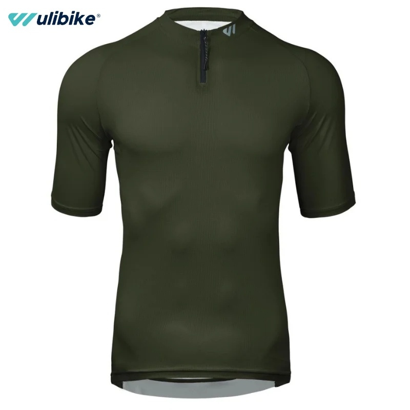 Wulibike Men's Short Sleeve Cycling Jersey Road Bike Riding Reflective Breathable Quick Dry Solid Color