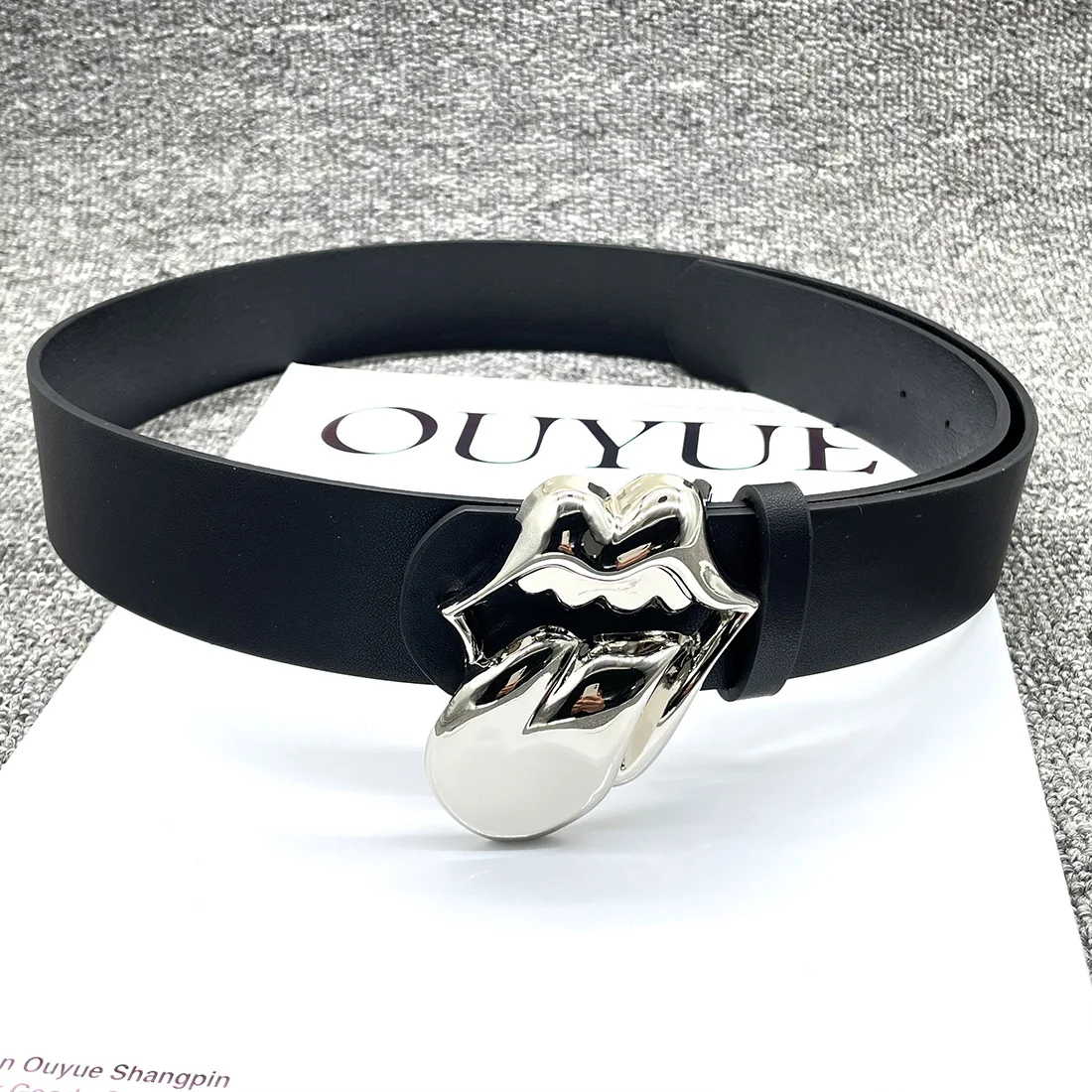 

Luxury Designer women's belt y2k Egirl Metal Big Tongue Snap PU Belt Ceinture Jean Pants Waistband Belts for Lady Accessories