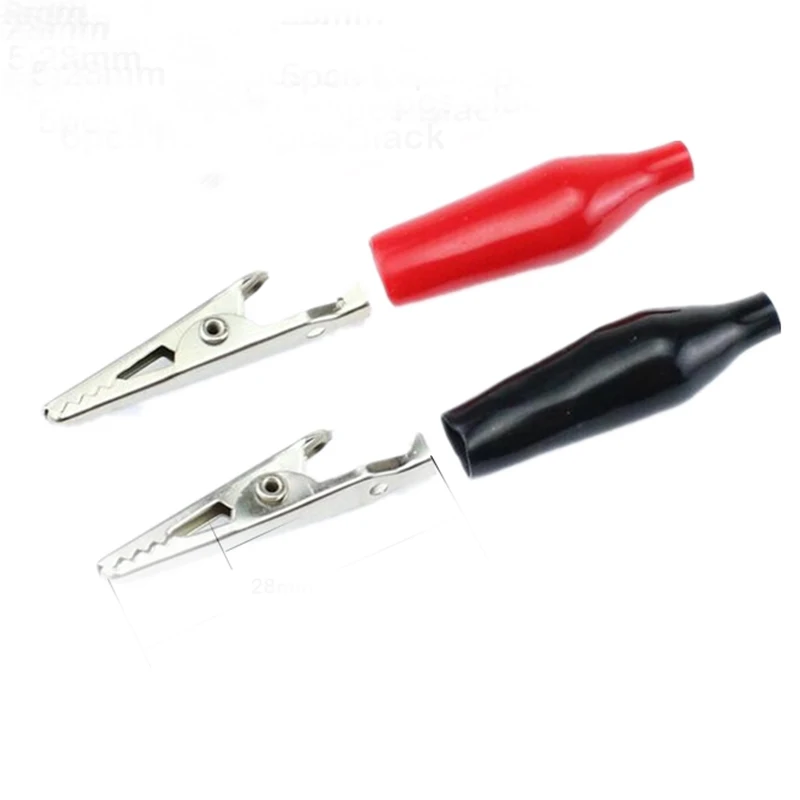 20 stks/partij 28mm Krokodil Clips Elektrische Klem Alligator Clip Sonde Metalen Voor Testen Meter Zwart En Rood Met Plastic boot G98