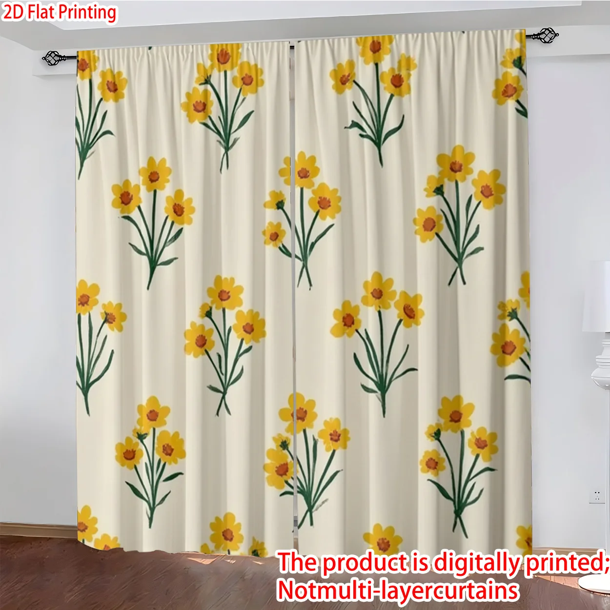 Yellow Daffodil Curtain, Spring Floral Window Drape, Vintage Botanical Blackout Panel, Living Room Bedroom Decor