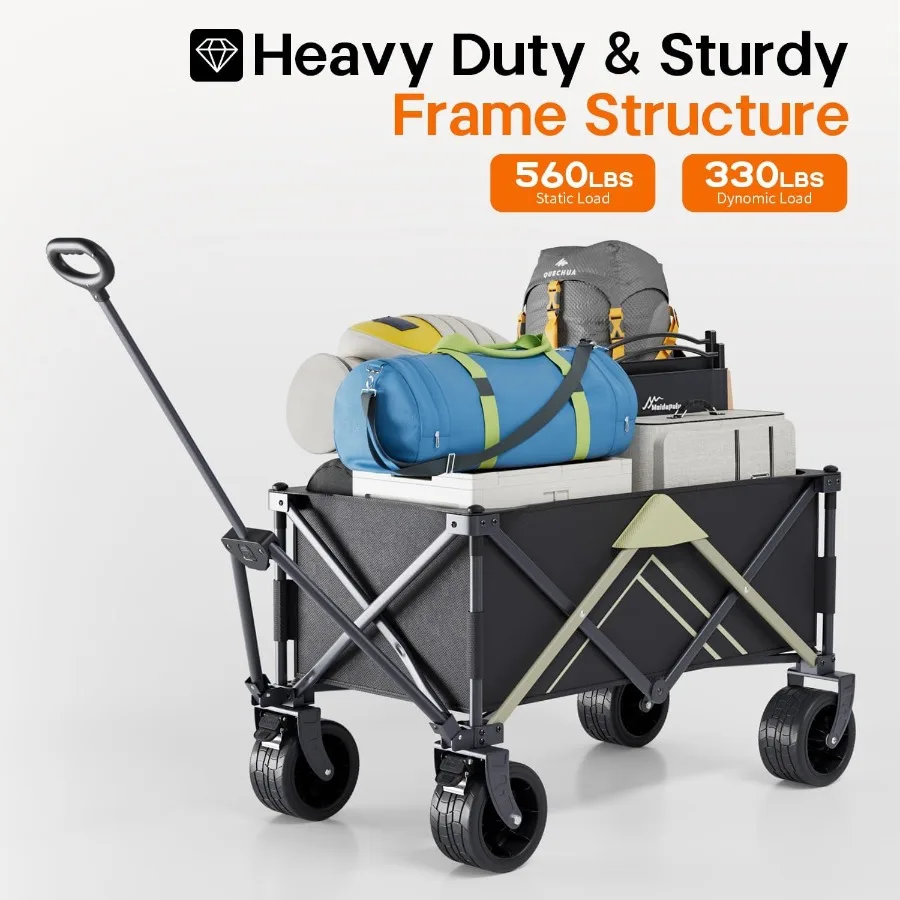 عربة قابلة للطي مع سطح طاولة مصممة للاستخدام في الحديقة الرياضية والتخييم على الشاطئ والبقالة التي تتميز بعجلات كبيرة للرمل والخشنة #3