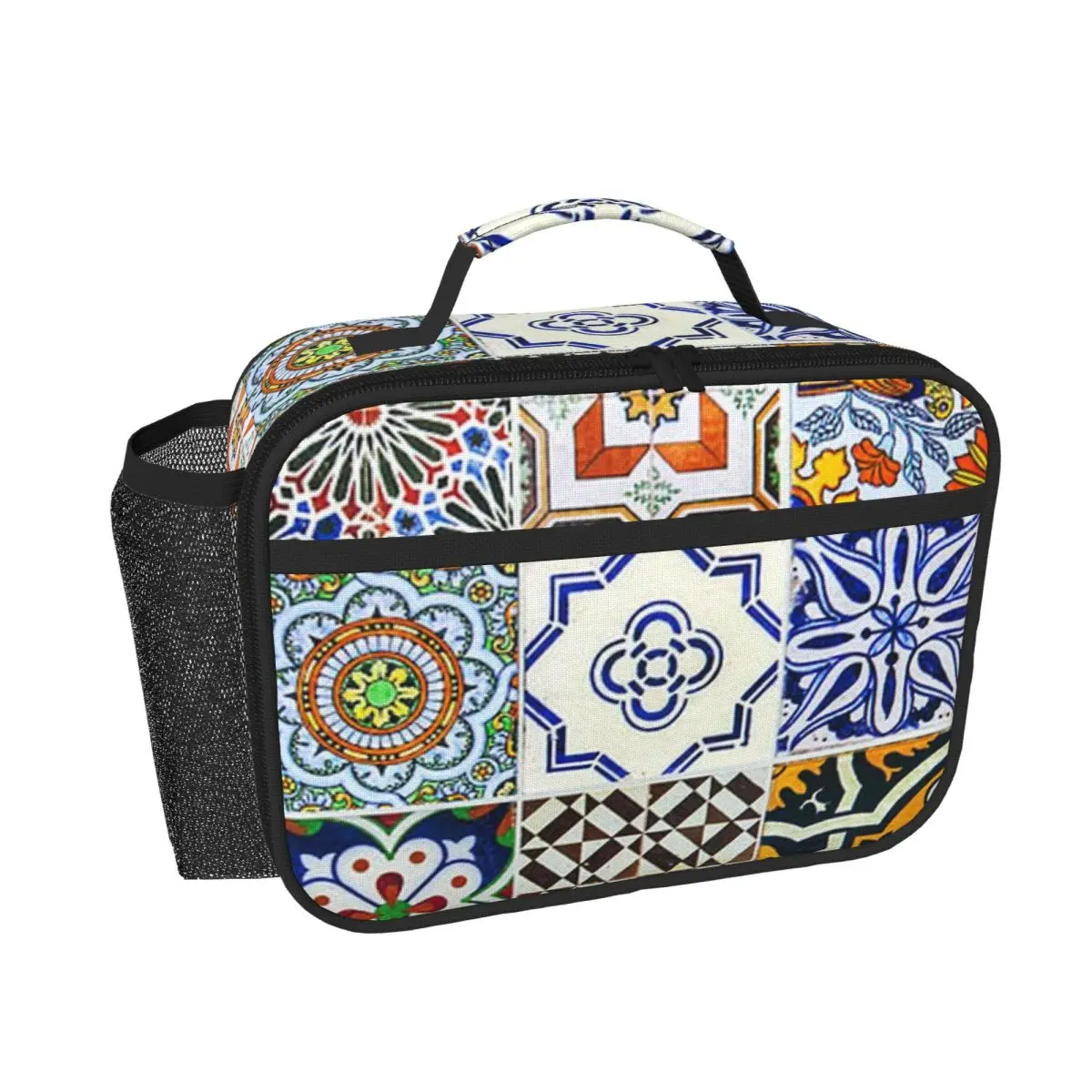 

Colorful Portuguese Tile Insulated Lunch Bag for Women Children Portable Food Boxes Thermal Lunch Box Tote