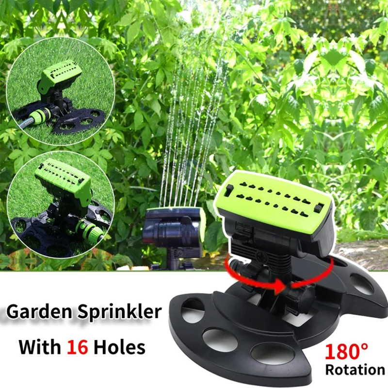 16 Holes Garden Water Sprinklers 180° Rotating Automatic Watering Irrigation System Yard Water Sprayer Lawn Automatic Sprinkler