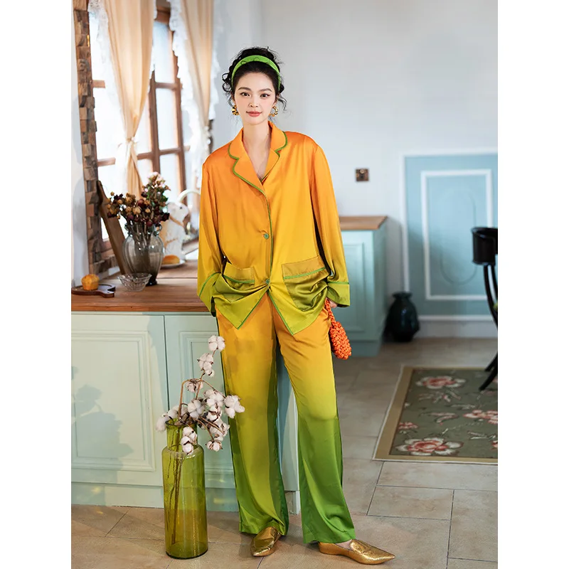 

Gradual Women's Pajamas Set Fashion Casual Sleepwear Temperament Long Sleeve Cardigan Pants Suit Homewear Can be Wear Outside