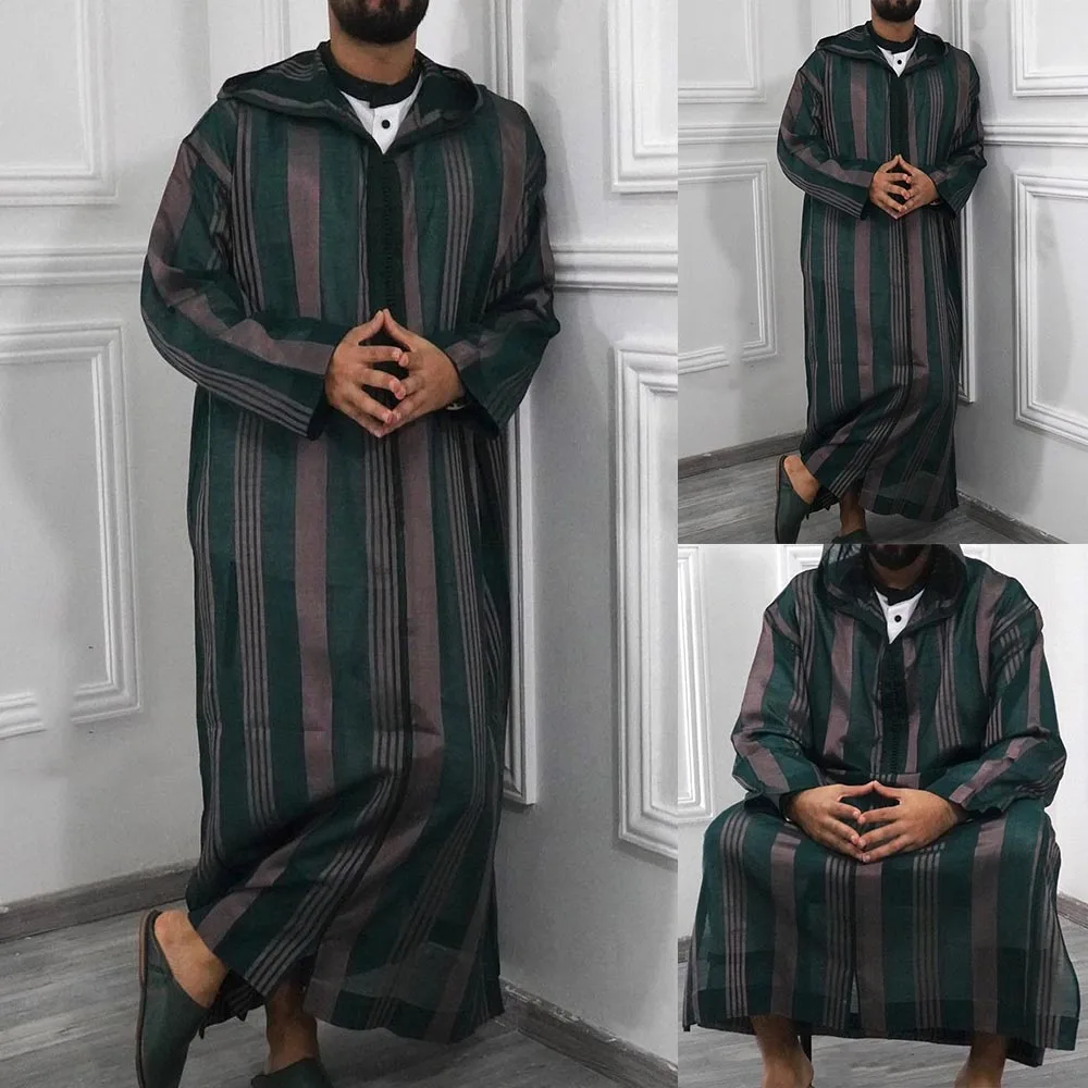 Clothes Men Robe Dishdash Dubai Hooded Jubba Kaftan Long Sleeve Men Kaftan Muslim Patchwork Saudi Arab Spring Male