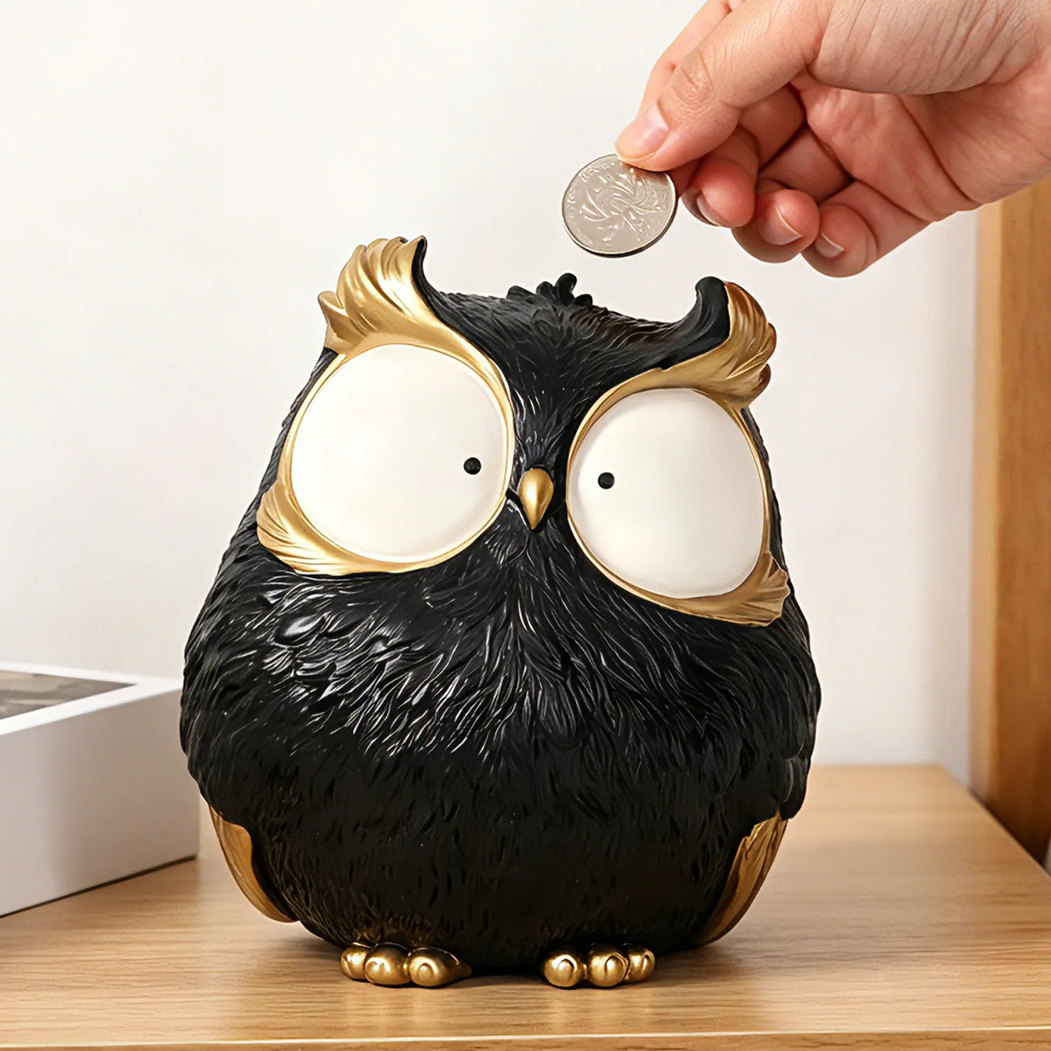 Creative owl piggy bank resin handicraft ornament living room office desktop decoration