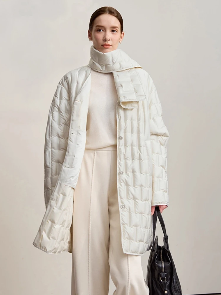 AMII Women Down Jacket 2025 Winter New Solid Color Warm Coat Female Loose Medium And Long Long Sleeve Women's Coat 12524032