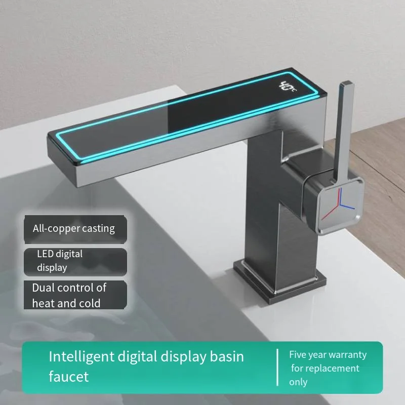 Digital Waterfall Hot and Cold Basin Faucet Table Basin Wash Basin All Copper Single Hole Single Handle