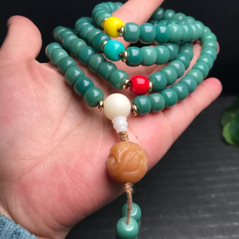 Live Broadcast Supply Weathering Yin Leather Green Bodhi Root Barrel Beads Xueba Accessories108Bracelet Necklace Prayer Beads Be