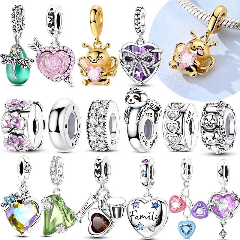 

Новинка из стерлингового серебра 925 пробы с розовым сердцем, золотая подвеска в виде пчелы, подвески, ювелирные изделия, подходят для оригинального браслета 925 для женщин, подарок для вечеринки своими руками