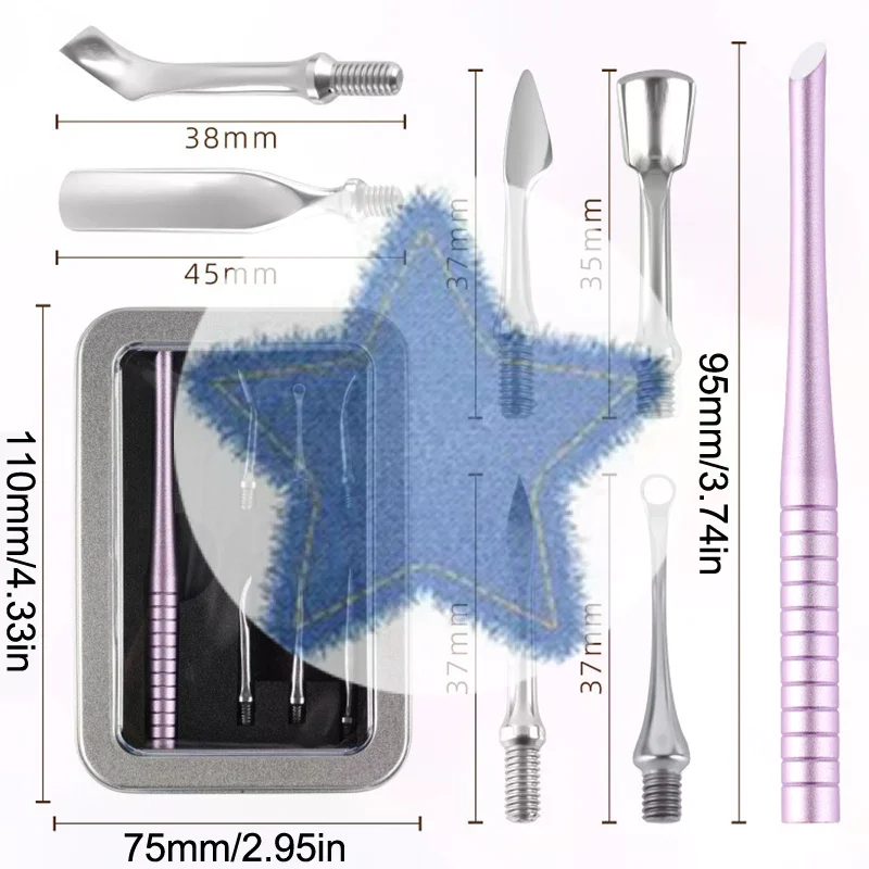 6 in 1 네일 베벨드 헤드 스테인리스 스틸 큐티클 푸셔 네일 아트 샌딩 태블릿 매니큐어 스틱 도구 (살롱 네일 액세서리용)